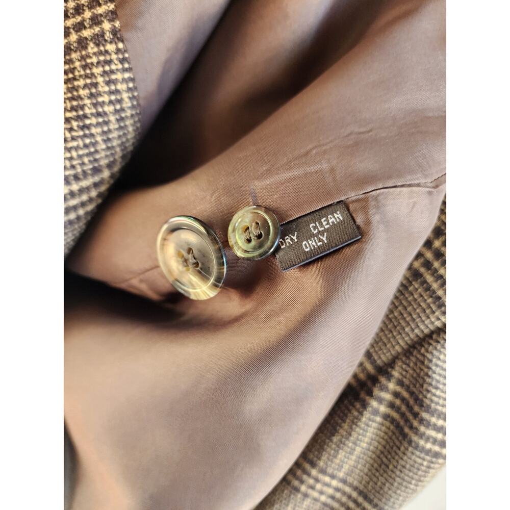Linda Allard Ellen Tracy VTG 80s Blazer 4 Brown Glen Plaid Silk Wool Oversized - Picture 11 of 11